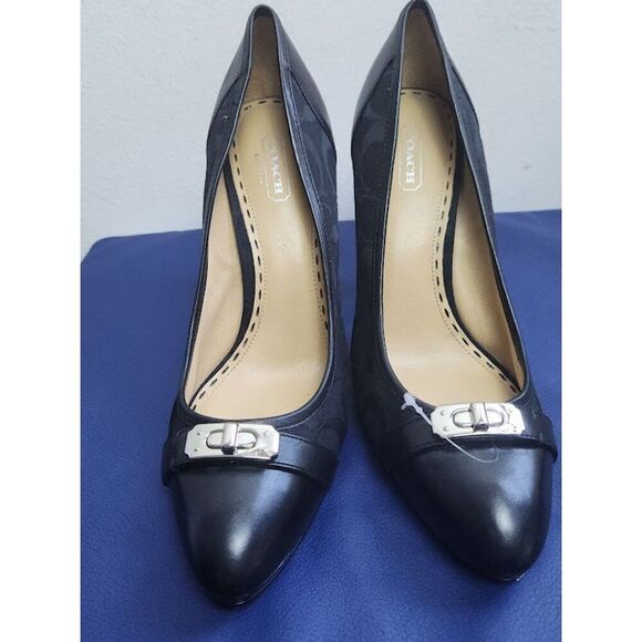 Coach "Camille" Black Classic Signture Logo Almond Toe 5" Inch Heel Pumps sz 8.5 - Picture 2 of 9